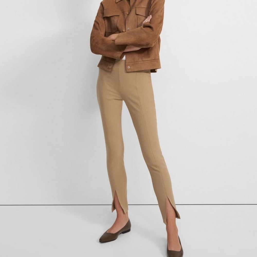 Theory slit legging cropped pants in camel